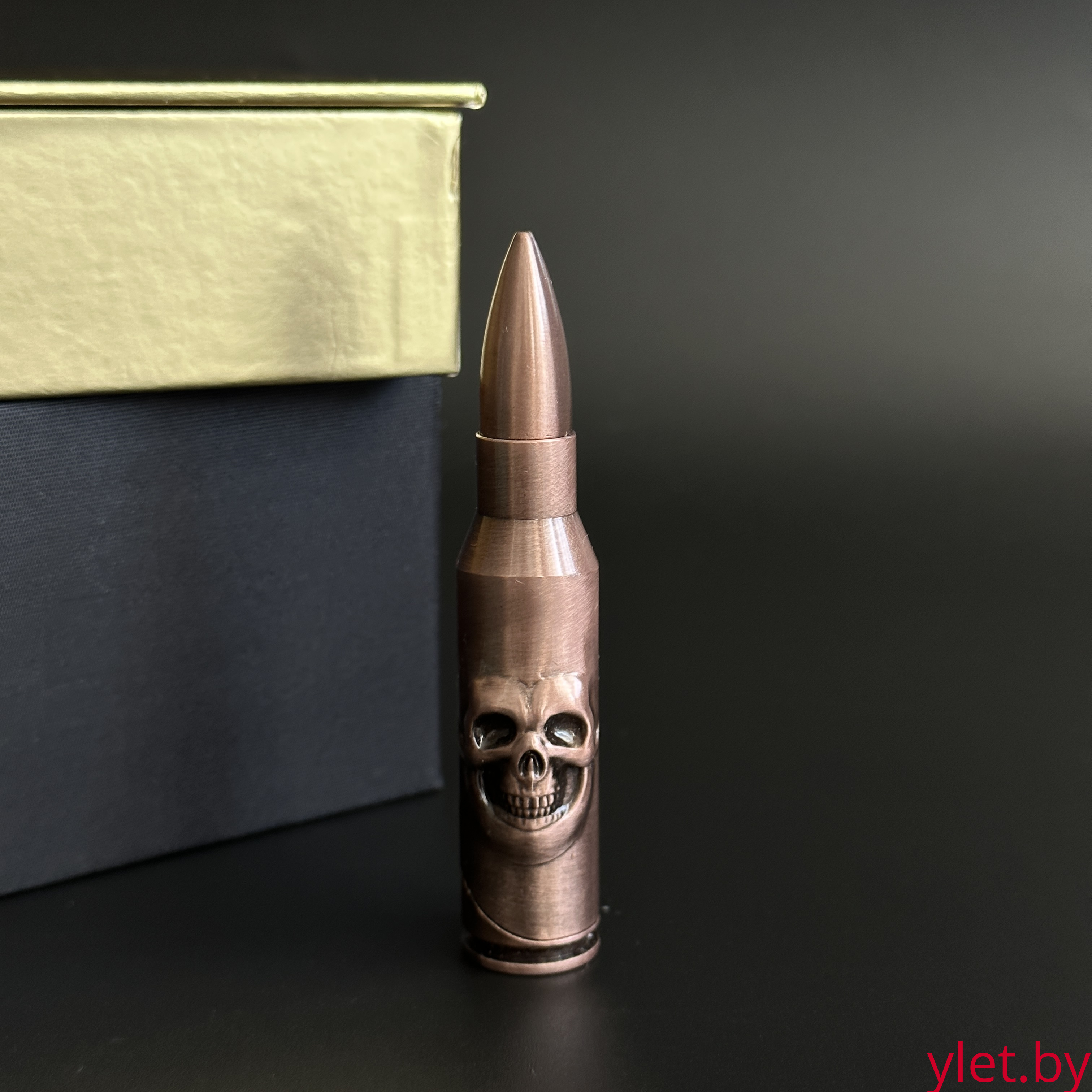 Зажигалка газовая патрон Череп, бронза