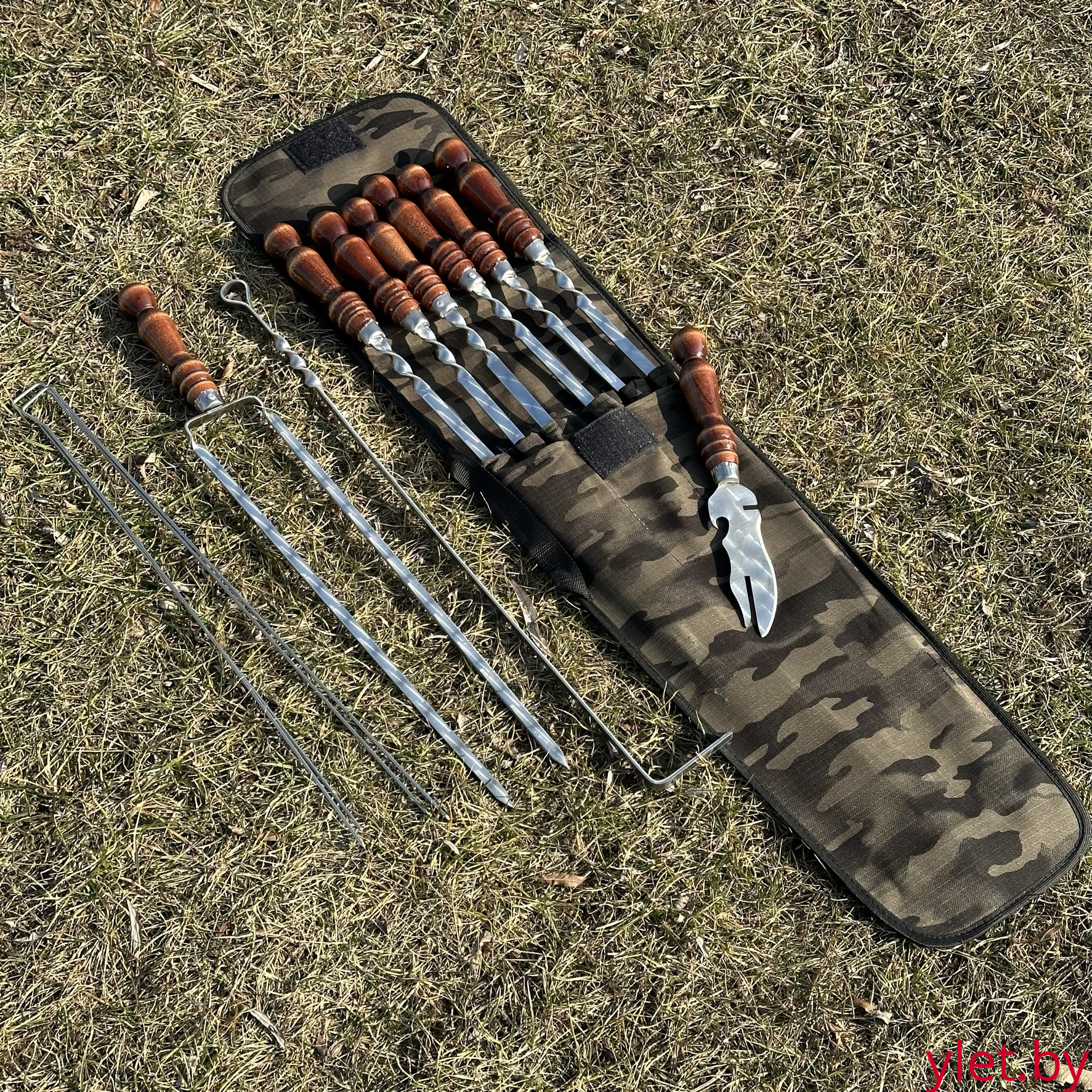 Набор шампуров в чехле "Пикник" кафуляж, хаки, 11 предметов