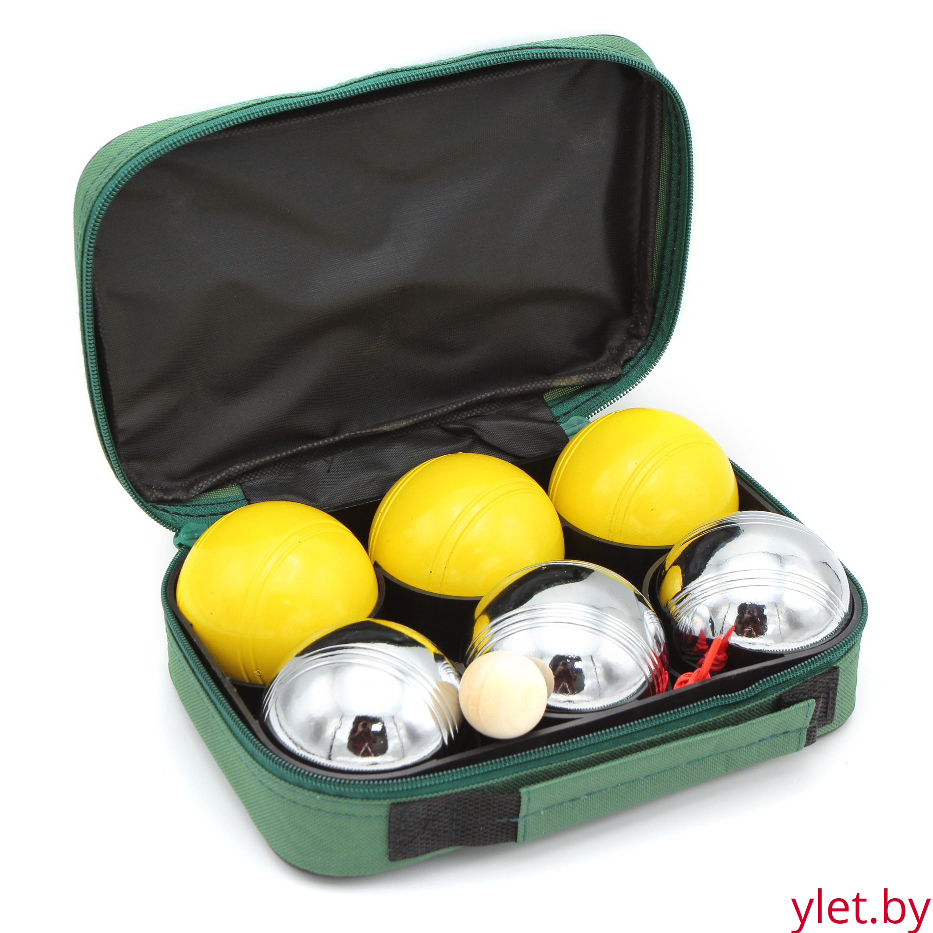 Боча Петанк 6 шаров в сумке (3 серебряных 3 желтых)