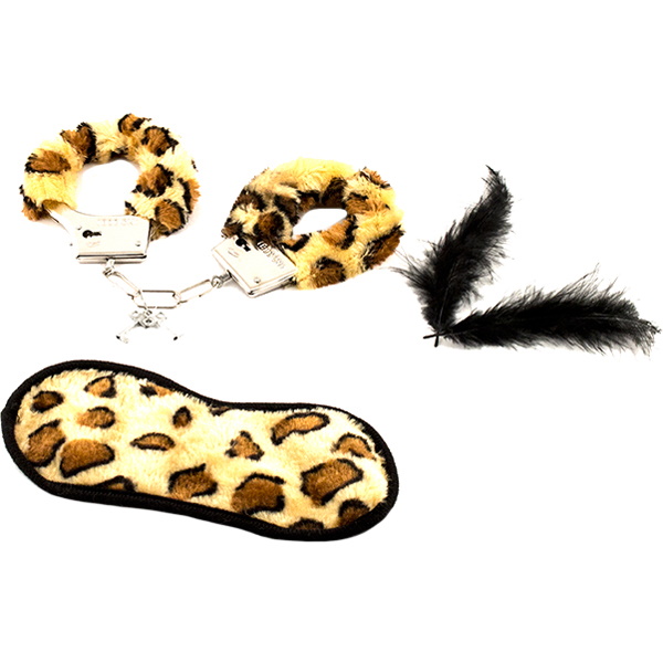 Эротический набор Наручники, перышко, маска Леопард