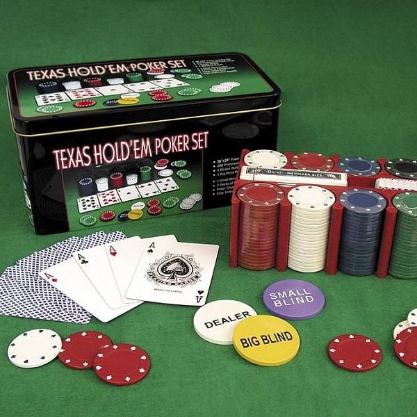 Набор для покера Texas Holdem 200 фишек без номинала в металлической коробке
