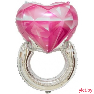 Шар (32''/81 см) Сердце, Кольцо с бриллиантом, Розовый