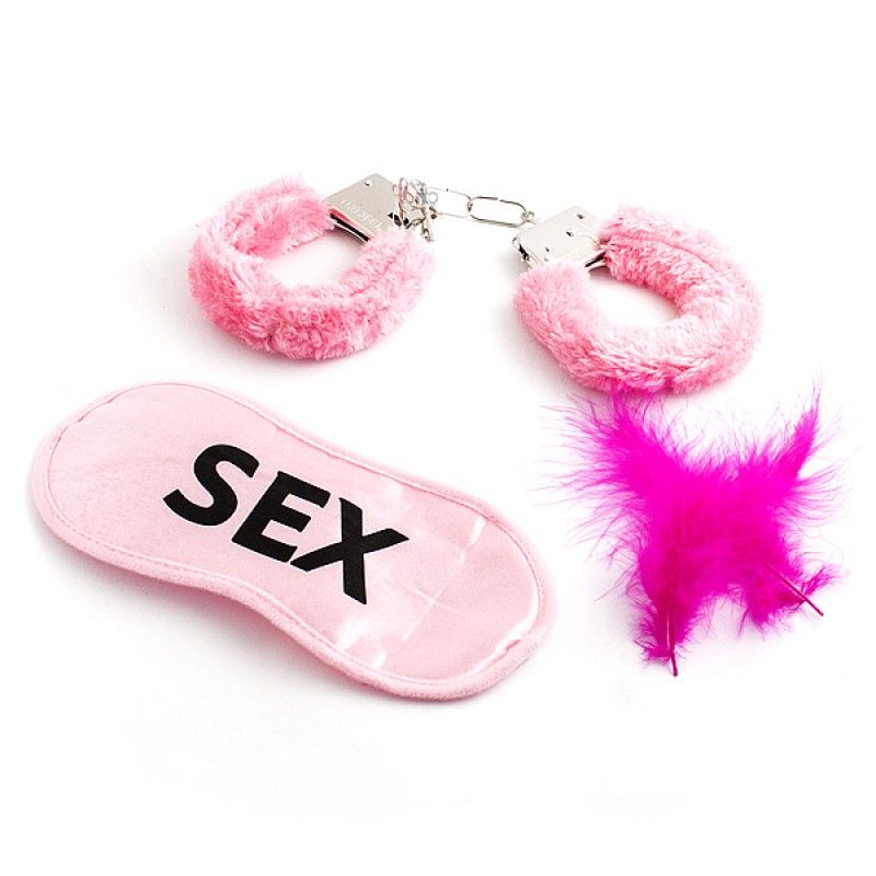 Эротический набор наручники, перышко, маска Розовый