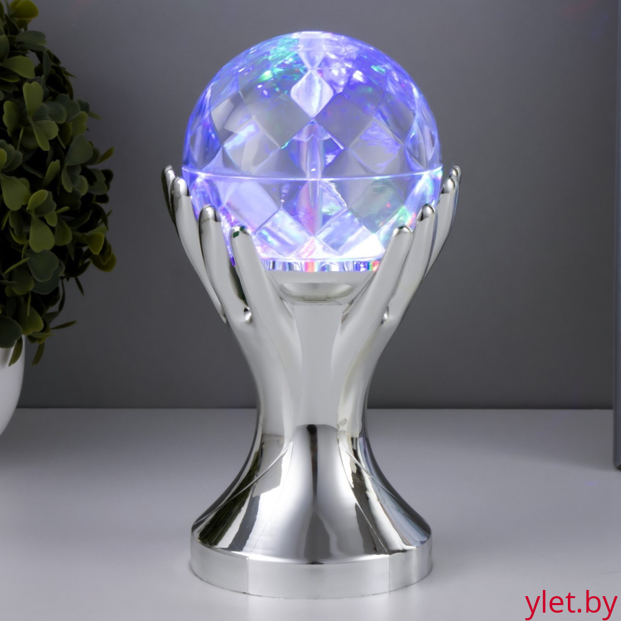 Светильник проектор ночник вращающийся диско-шар "Рука", серебро