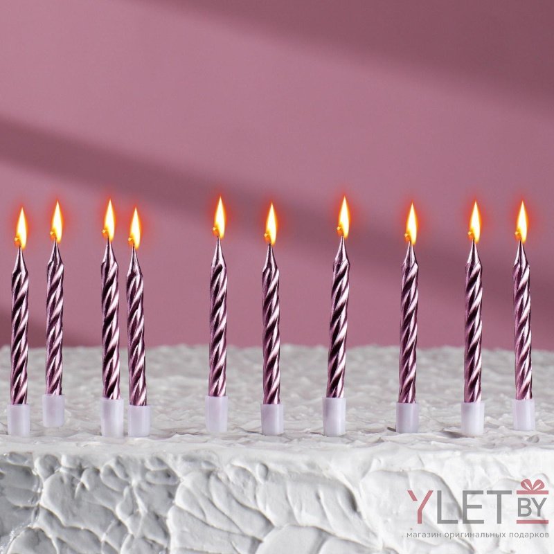 Свечи в торт Спираль Розовый металлик, 10 шт