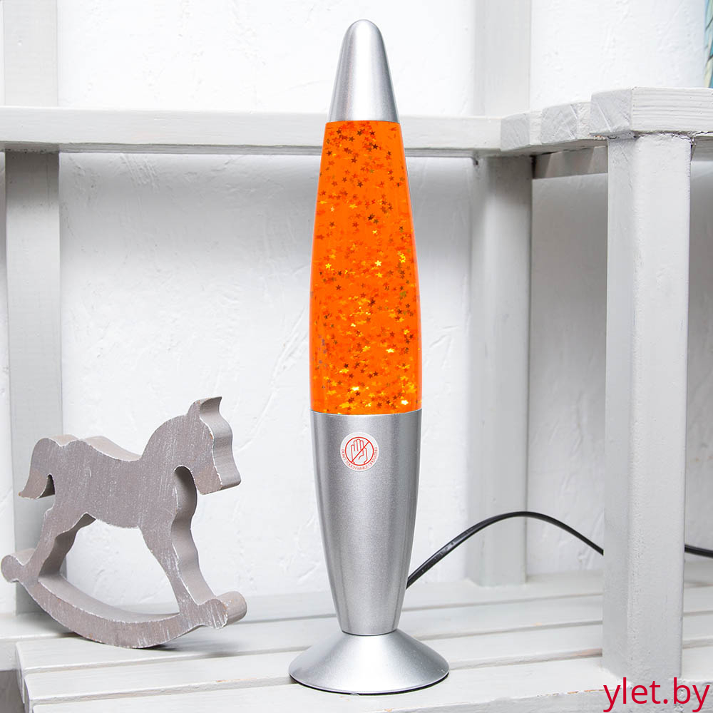 Лава лампа с блестками в сером корпусе 48 см Желтая