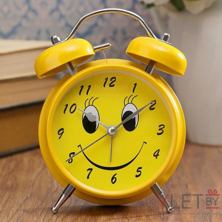 Часы будильник Веселый смайл желтый D-9 см Желтый