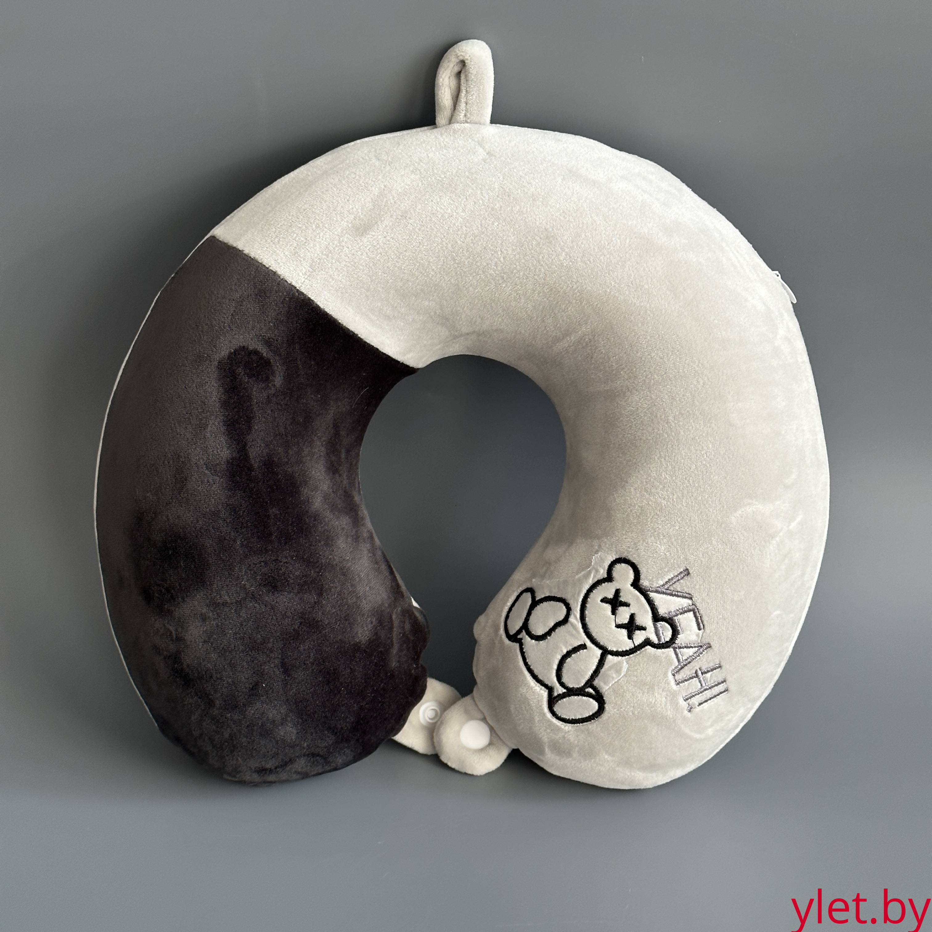 Подушка для шеи, в дорогу, для путешествий U-образная "Мишка", черно-серый