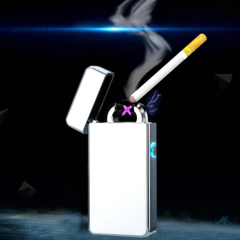 Импульсная зажигалка двойная Lighter серая