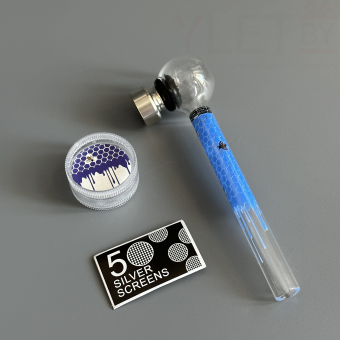 Курительный девайс стеклянная трубочка Соты с гриндером синий