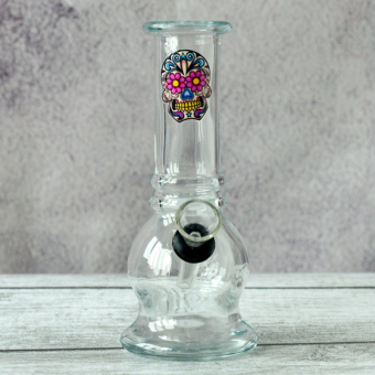 Бонг стеклянный 15 см прозрачный с черепом