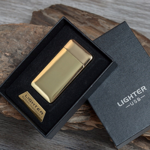 Импульсная зажигалка двойная Lighter со световым датчиком Золото