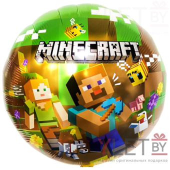 Шар (18''/46 см) Круг, Человечки Пиксельные. Майнкрафт