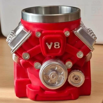 Кружка "Двигатель V8 ", красный (металл внутри)