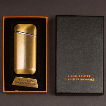Импульсная зажигалка Lighter двойная индикатор сбоку Золото