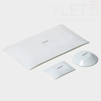 Набор для суши из стекла «Марбл белый», 3 предмета: соусники 8×2 см, 8×6 см, подставка 25×15×2 см