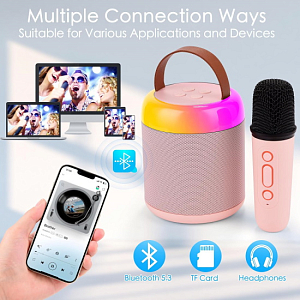 Караоке колонка Bluetooth с микрофоном Розовая