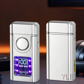 Зажигалка импульсная+турбо газовая+обычное пламя со световым экраном и окном заполнения, Серебро