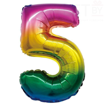 Шар (34''/86 см) Цифра, 5, Радужный, Градиент