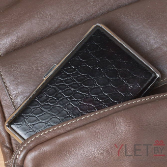 Портсигар черный под кожу с резинкой Компакт