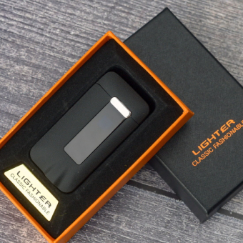 Импульсная зажигалка двойная сенсорная Lighter Контуры фактурная Черная
