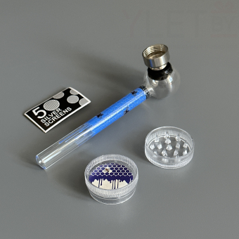 Курительный девайс стеклянная трубочка Соты с гриндером синий
