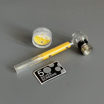 Курительный девайс стеклянная трубочка Соты с гриндером желтый