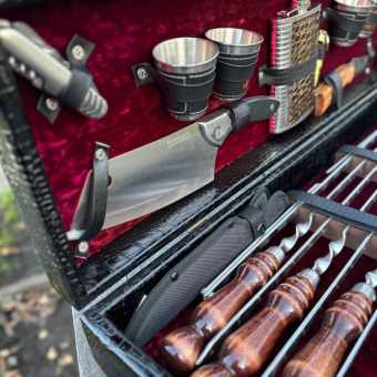 Набор с шампурами для шашлыка в чемодане Элит, 17 предметов, черный B