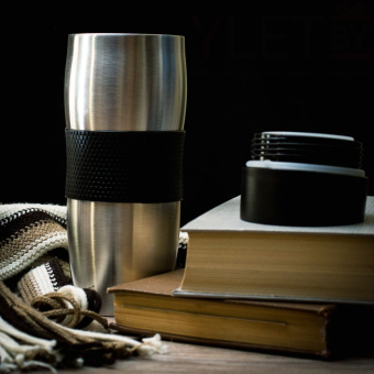 Термокружка с кнопкой 400ml (черная)