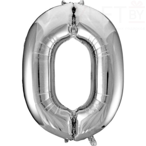 Шар (40''/102 см) Цифра, 0, Серебро