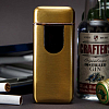 Импульсная зажигалка двойная сенсорная с золотой каймой Золотая матовая