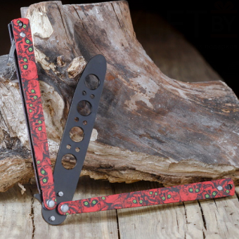Нож бабочка тренировочный Красные черепа