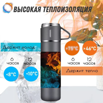 Набор Термос 500 мл и 3 чашки Пудровый