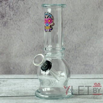 Бонг стеклянный 15 см прозрачный с черепом