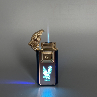 Зажигалка турбо газовая+обычное пламя Голова орла, бронза и синий, эмблема орла