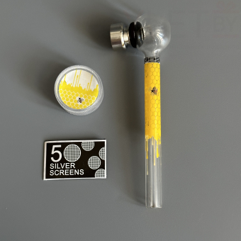 Курительный девайс стеклянная трубочка Соты с гриндером желтый