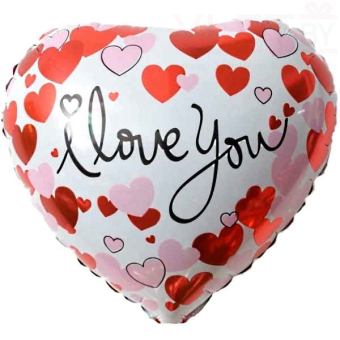 Шар (18"/46 см) Сердце, Я Люблю Тебя. Сердечки, Белый