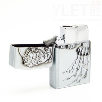 Зажигалка газовая турбо Тигр серебро