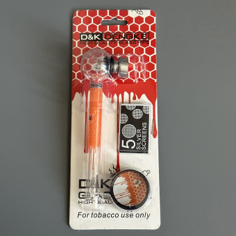 Курительный девайс стеклянная трубочка Соты с гриндером оранжевый