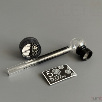 Курительный девайс стеклянная трубочка Соты с гриндером черный