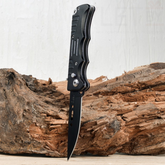 Нож металлический  складной Черный с прорезями 809-18