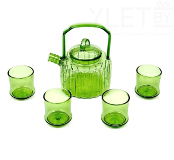 Набор премиум из боросиликатного стекла "Чайный дом" (чайник + 4 чашки)