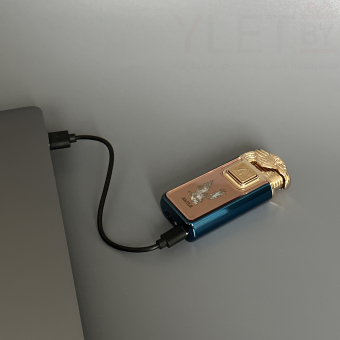 Зажигалка турбо газовая+обычное пламя Голова орла, бронза и синий, эмблема орла