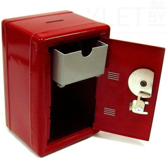 Копилка сейф с ключом красный металлический
