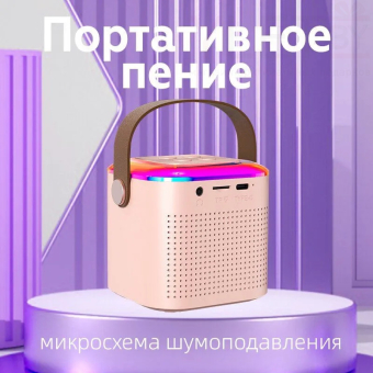 Портативная колонка караоке с микрофоном Розовая