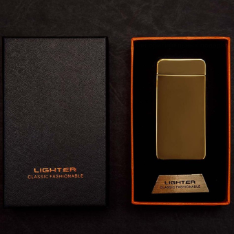 Импульсная зажигалка двойная дисплей сбоку Золотая глянцевая