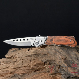 Нож складной в чехле под дерево с круглыми прорезями