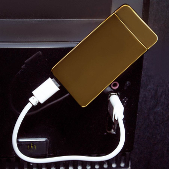 Импульсная зажигалка двойная дисплей сбоку Золотая глянцевая