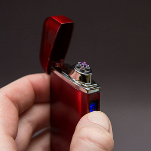 Импульсная зажигалка Lighter двойная индикатор сбоку Красная