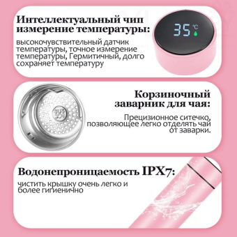 Термос с датчиком температуры Smart Cup Led Розовый